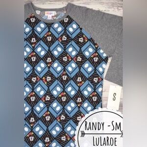 LuLaRoe Randy Top - Mickey Mouse Disney Blue and Gray Geometric Pattern Size S